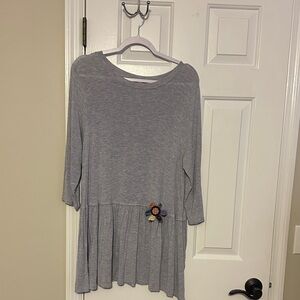 Zenana Outfitters Heather Gray Tunic with Floral Detail